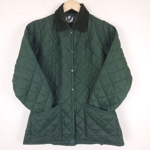 Lavenham Vintage Green Quilted Snap Front Jacket with Corduroy Collar